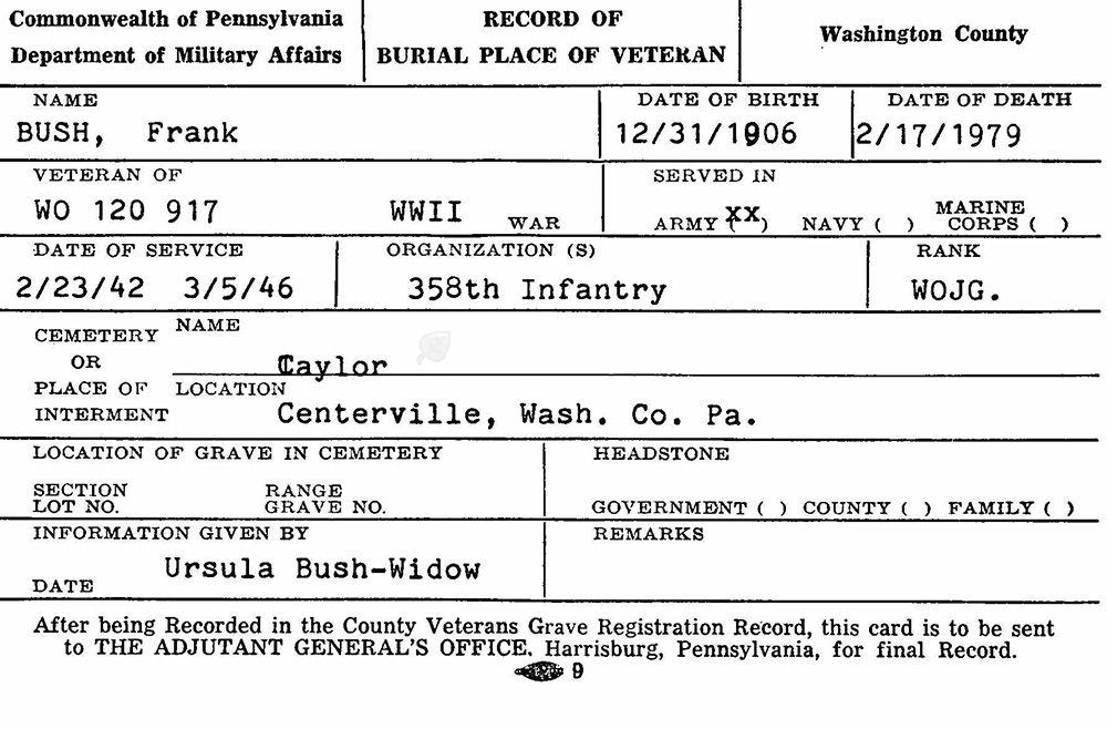 veteran burial card